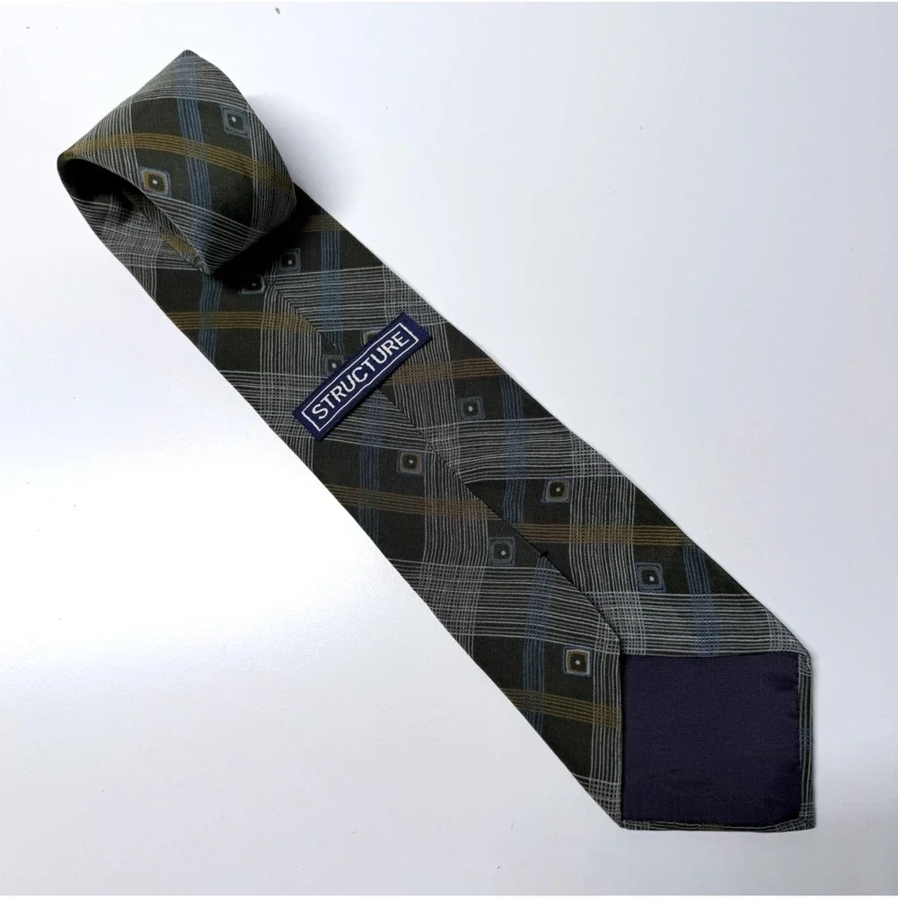 Structure Plaid Geometric Necktie Dark Academia Retro Mod Office Core Tie‎ USA